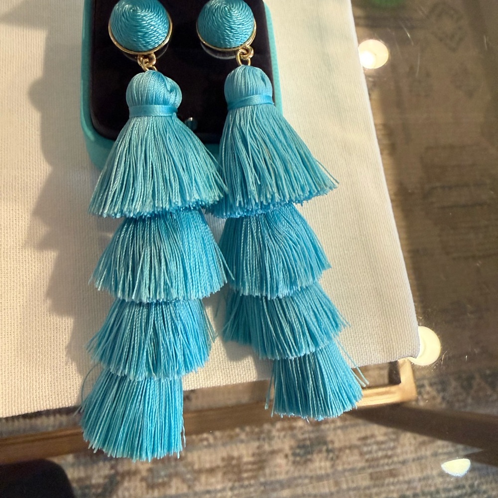 BaubleBar Vibrant Blue Tiered Tassel Earrings